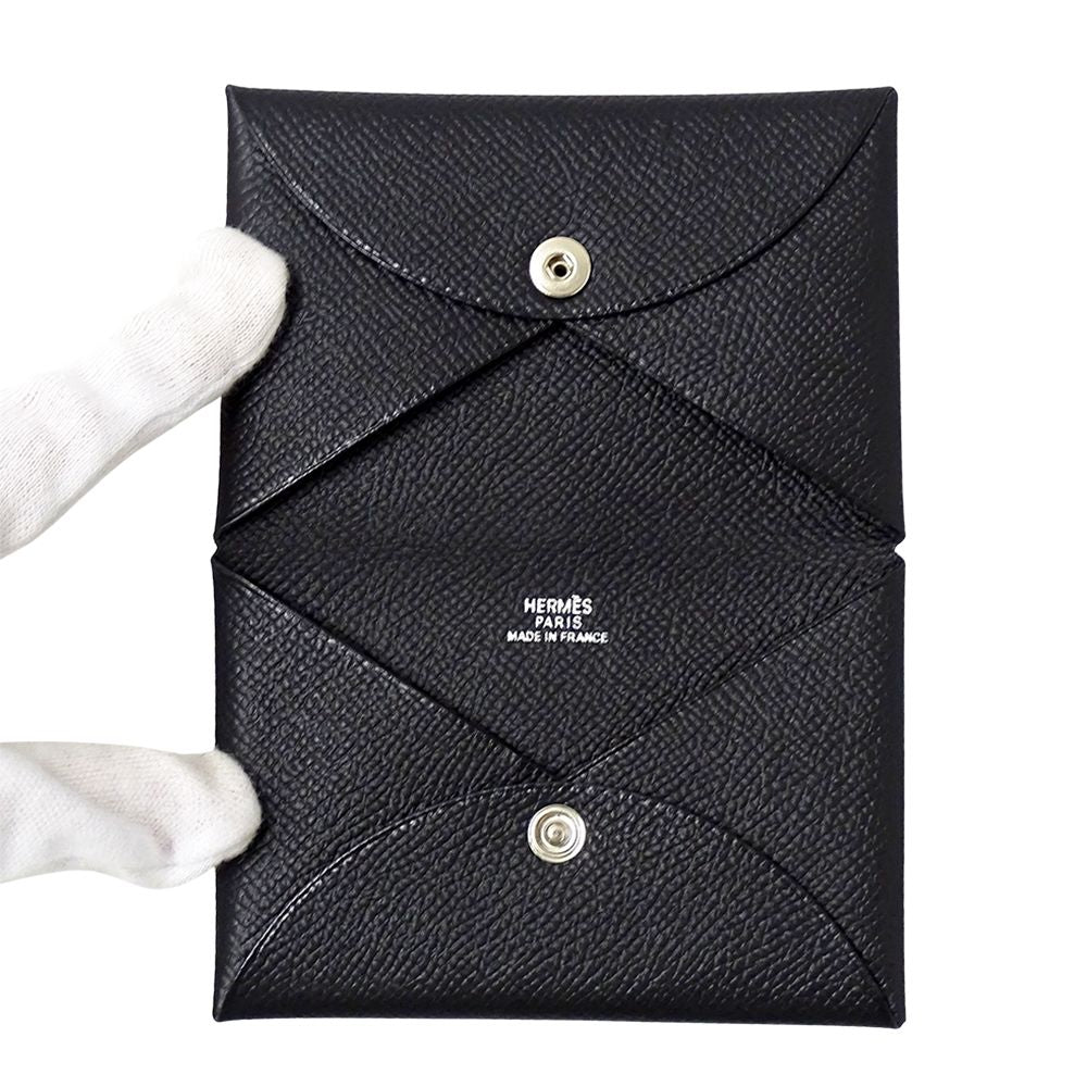Hermes Card Case Calvi Veau Epsom Black Silver Business Holder — view 4