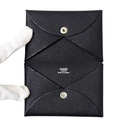 Hermes Card Case Calvi Veau Epsom Black Silver Business Holder — view 4