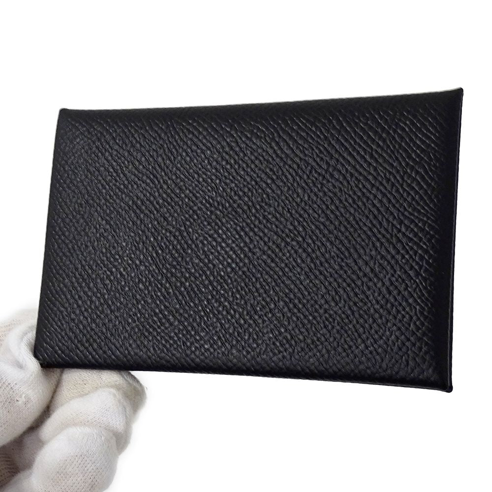 Hermes Card Case Calvi Veau Epsom Black Silver Business Holder — view 8