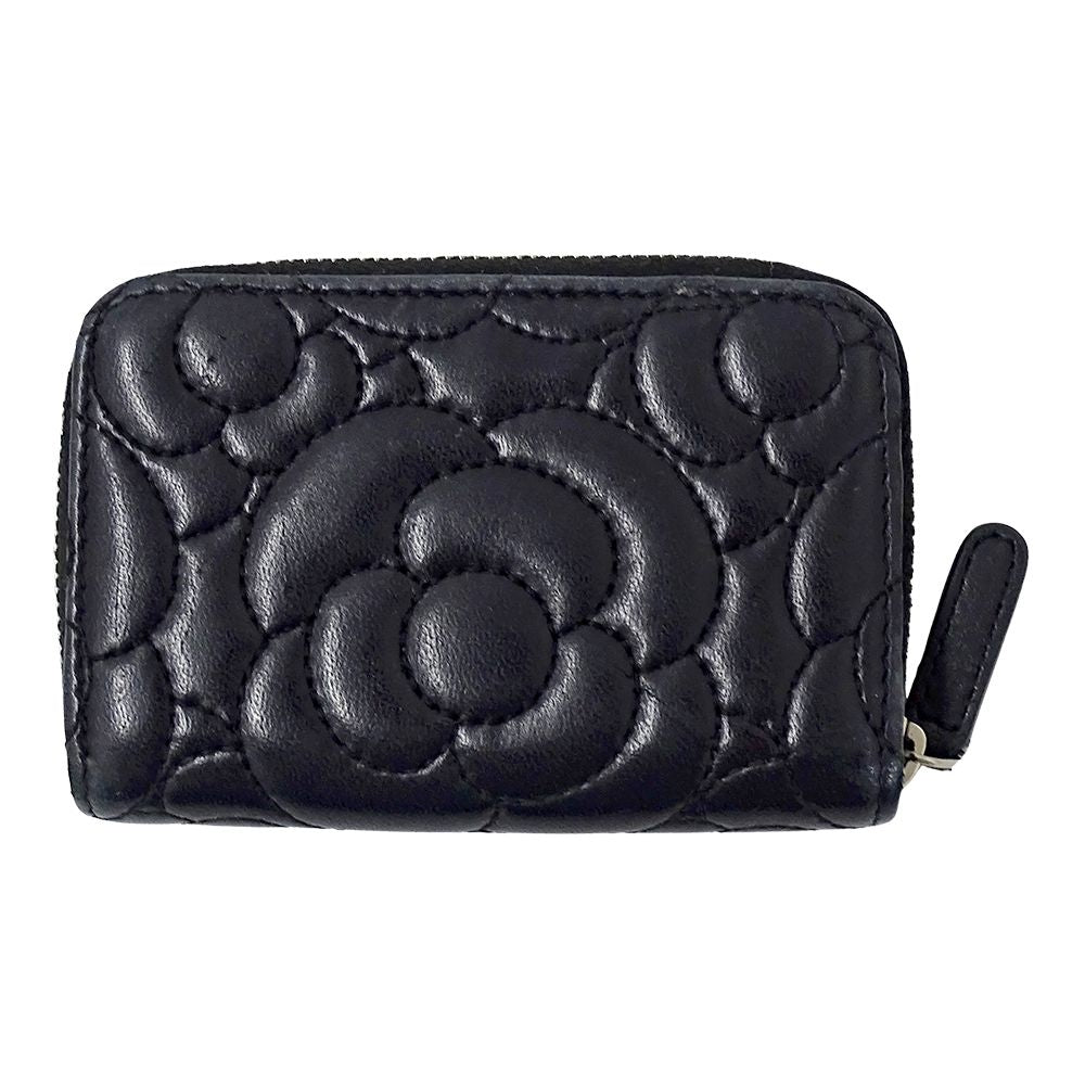 Chanel Wallet Camellia Coin Case Lambskin Black Silver Zip Around — view 2
