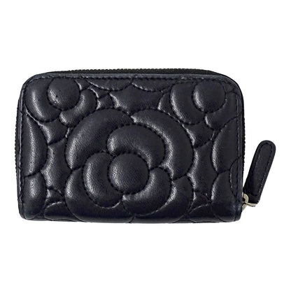 Chanel Wallet Camellia Coin Case Lambskin Black Silver Zip Around — view 2