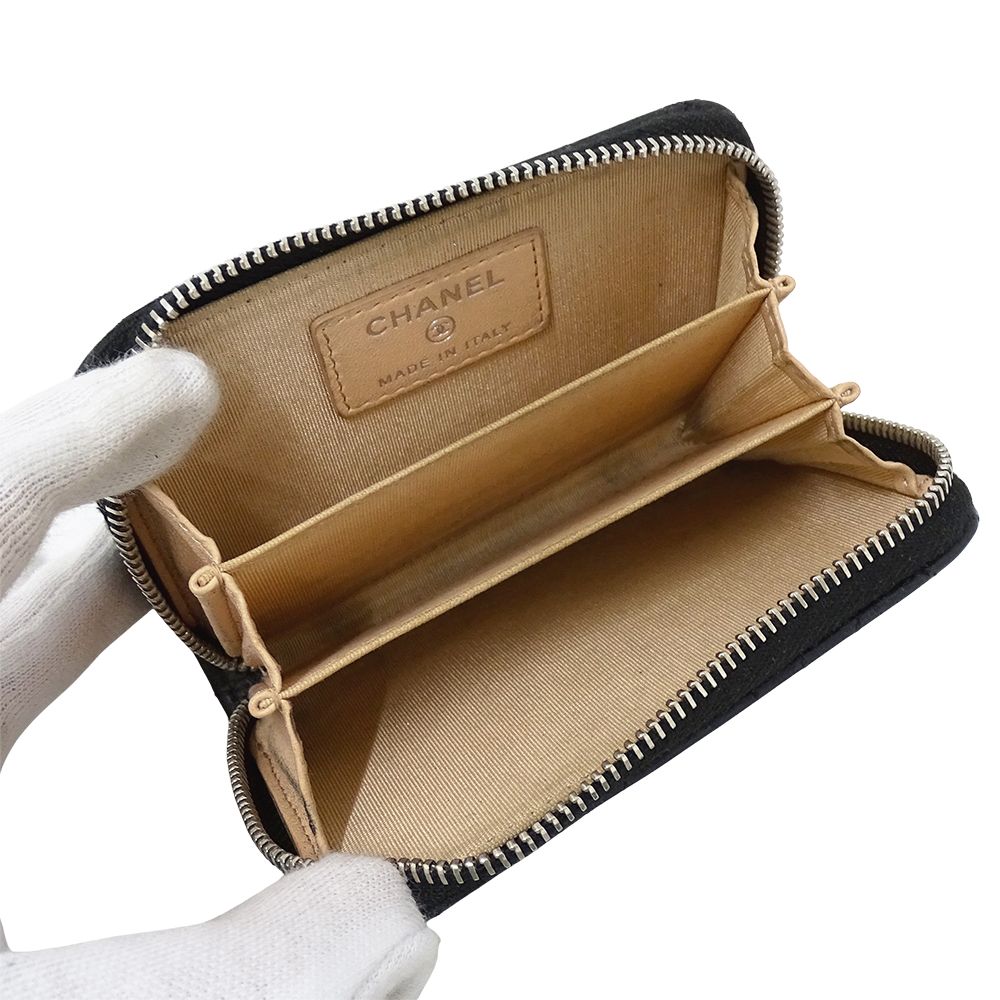 Chanel Wallet Camellia Coin Case Lambskin Black Silver Zip Around — view 4