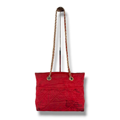 Prada Triangle Logo Quilted Chain Shoulder Bag Semi Red Tessuto — view 4
