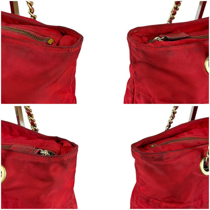 Prada Triangle Logo Quilted Chain Shoulder Bag Semi Red Tessuto — view 6