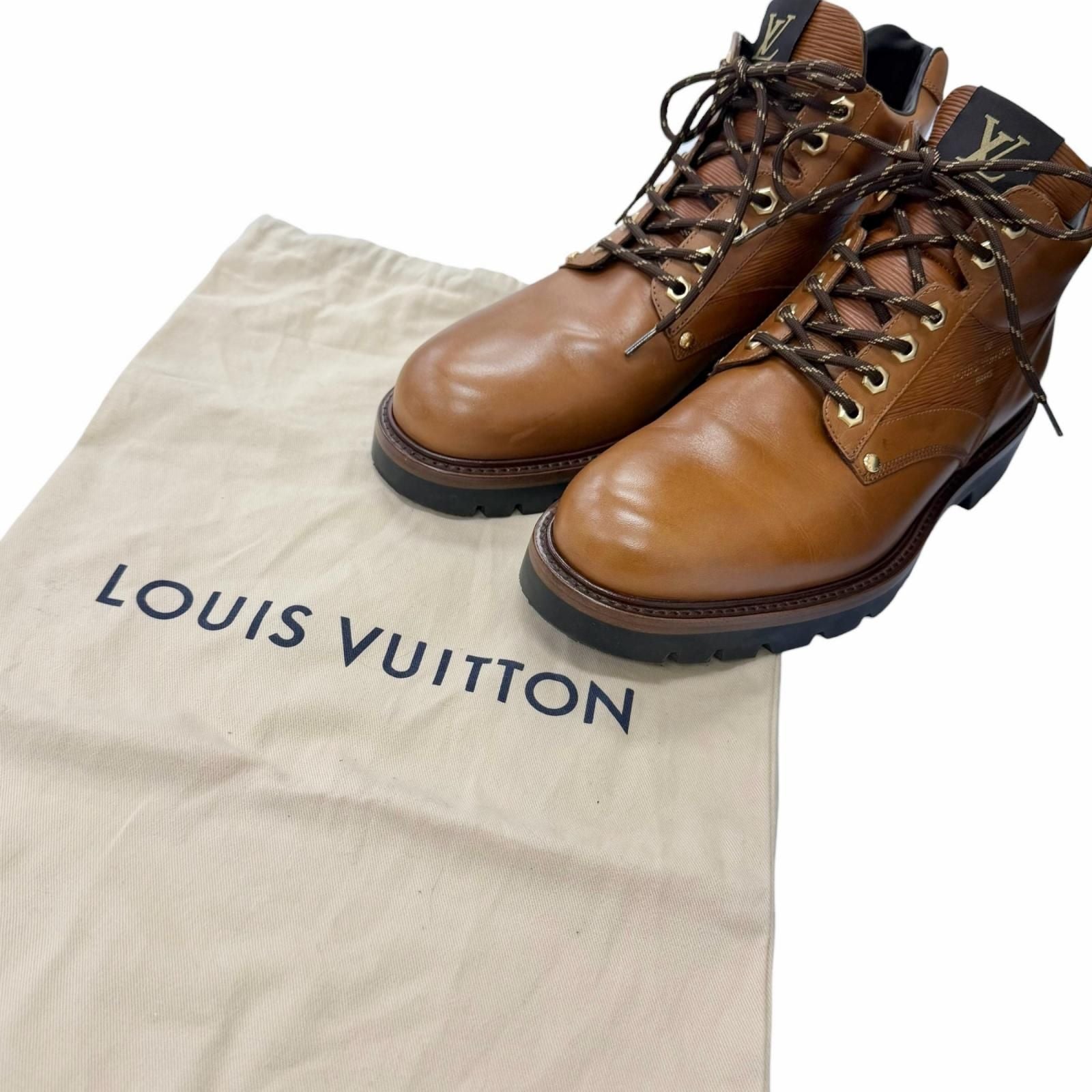 Louis Vuitton Oberkampf Line Leather Lace Up Work Boots Ankle Brown 8 — view 2