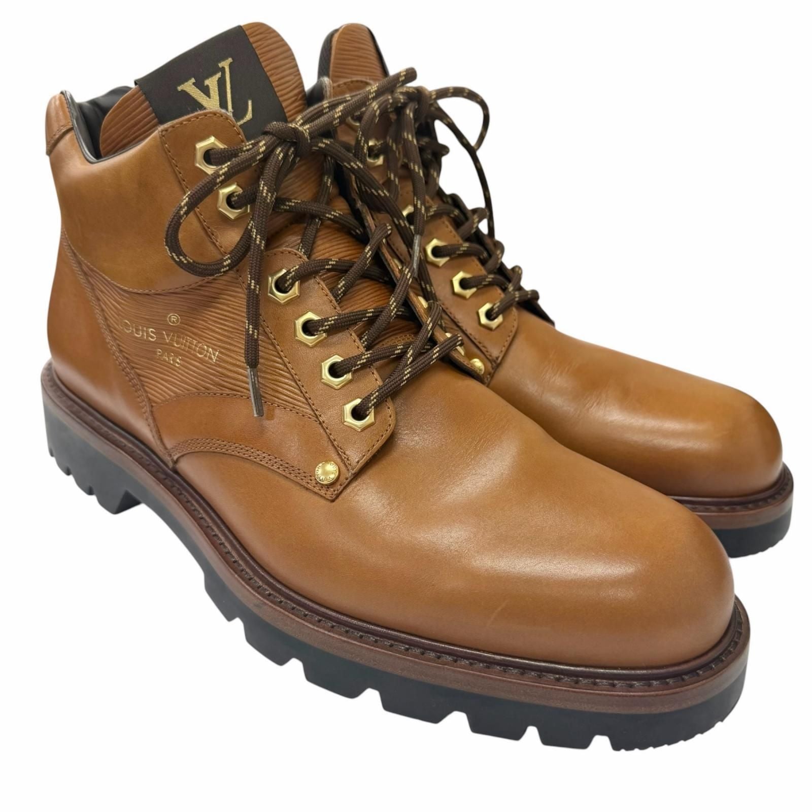 Louis Vuitton Oberkampf Line Leather Lace Up Work Boots Ankle Brown 8 — view 3