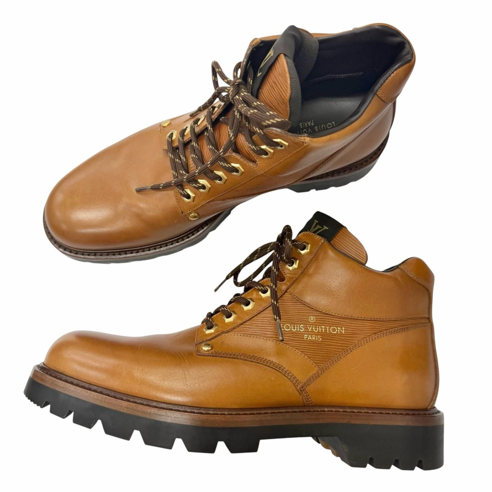 Louis Vuitton Oberkampf Line Leather Lace Up Work Boots Ankle Brown 8 — view 4