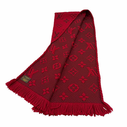 Louis Vuitton Echarpe Logo Mania Wool Silk Blend Ruby Scarf with Fringe — view 2
