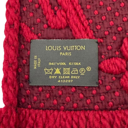 Louis Vuitton Echarpe Logo Mania Wool Silk Blend Ruby Scarf with Fringe — view 6