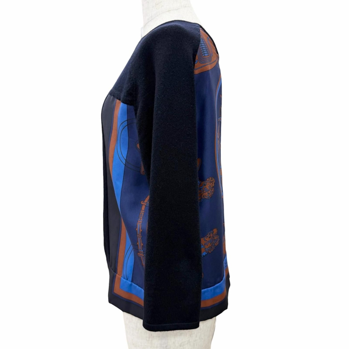 Hermes Silk Cashmere Blend Carriage Pattern Twill Lane Crew Neck Long Sleeve — view 2