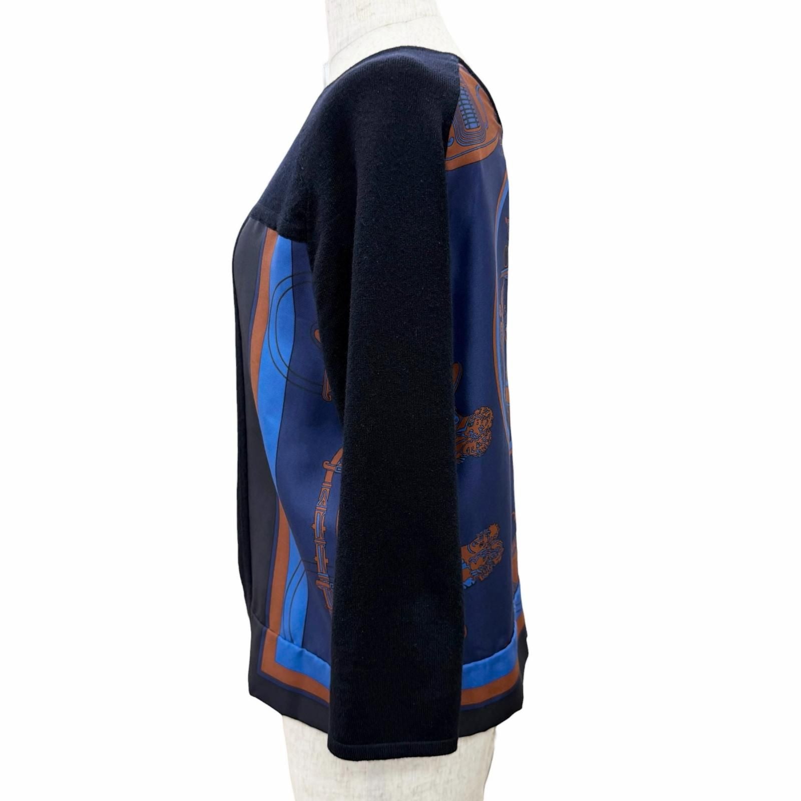 Hermes Silk Cashmere Blend Carriage Pattern Twill Lane Crew Neck Long Sleeve — view 2