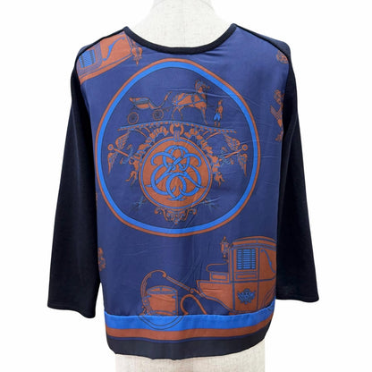 Hermes Silk Cashmere Blend Carriage Pattern Twill Lane Crew Neck Long Sleeve — view 3