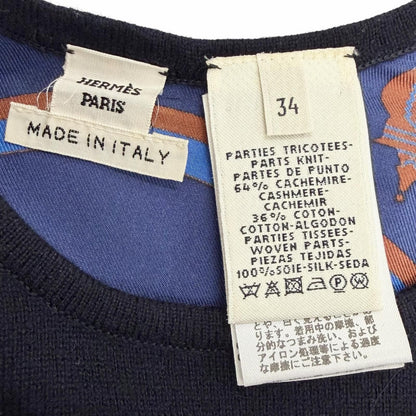 Hermes Silk Cashmere Blend Carriage Pattern Twill Lane Crew Neck Long Sleeve — view 5