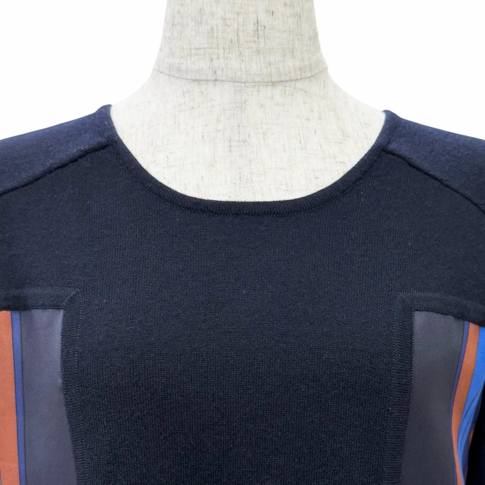 Hermes Silk Cashmere Blend Carriage Pattern Twill Lane Crew Neck Long Sleeve — view 4