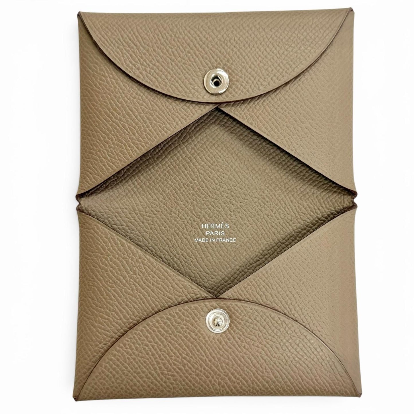 Hermes Calvi Veau Epsom Etoupe Silver Business Card Holder Case Recommended — view 6