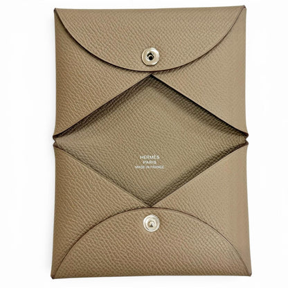Hermes Calvi Veau Epsom Etoupe Silver Business Card Holder Case Recommended — view 6