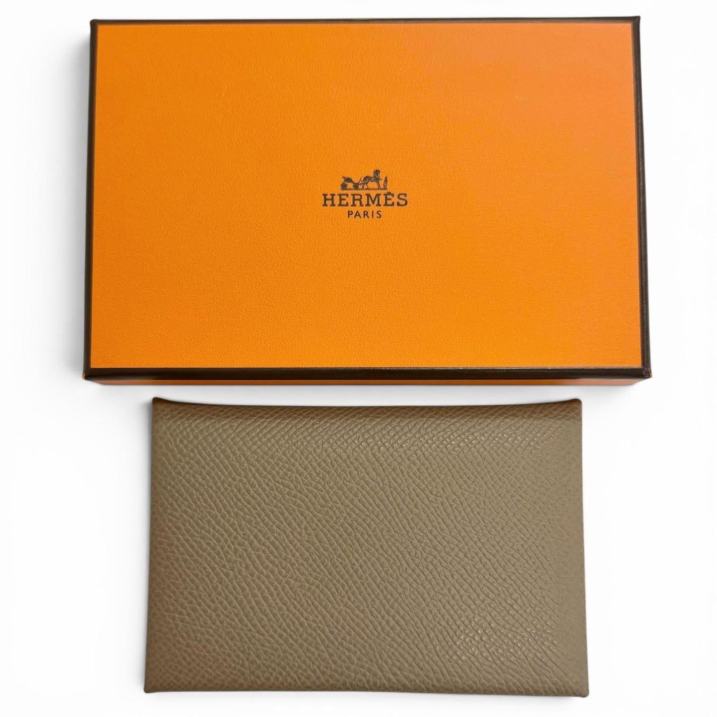 Hermes Calvi Veau Epsom Etoupe Silver Business Card Holder Case Recommended — view 2