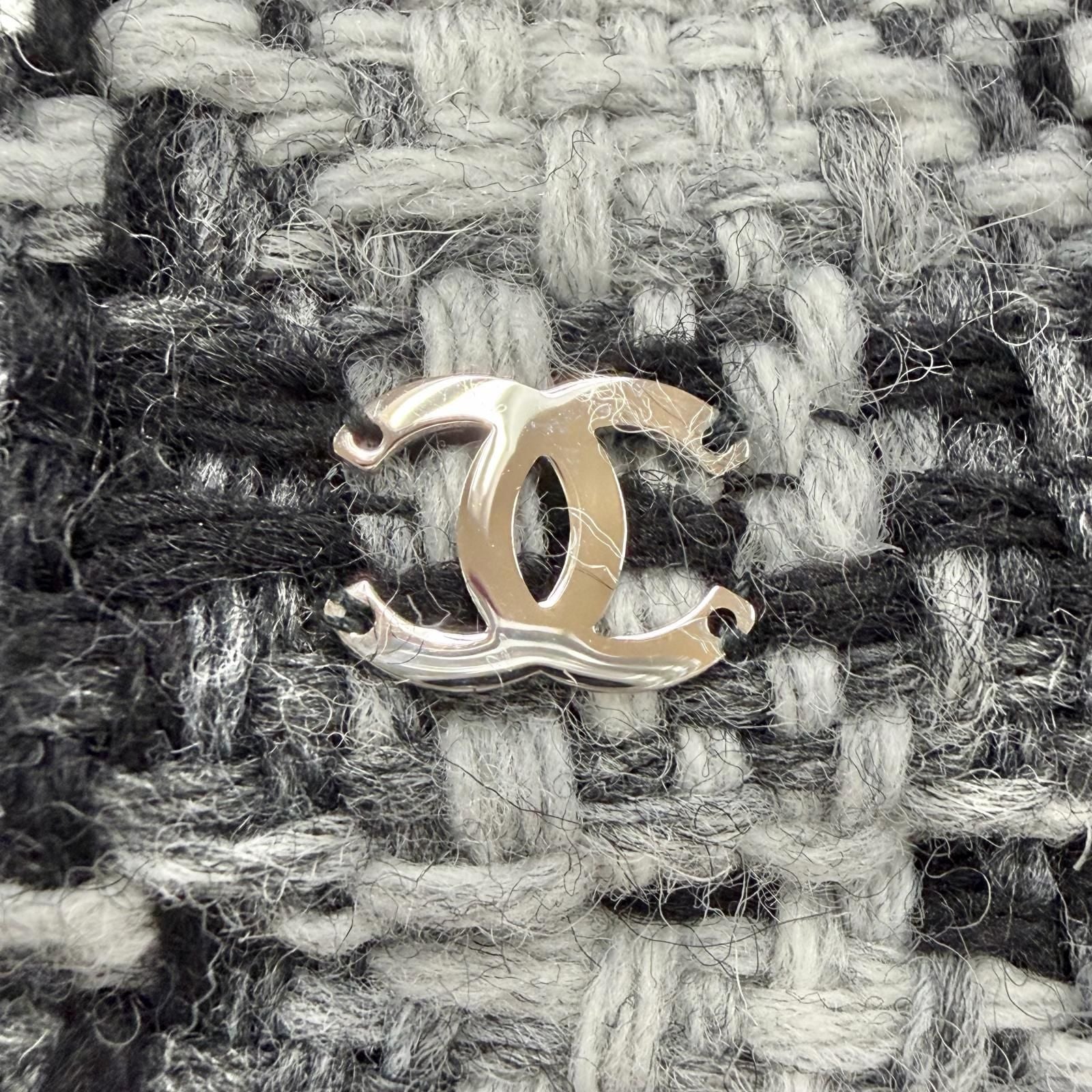 Chanel Wool Tweed Bucket Hat with CC Logo Black Gray White — view 7