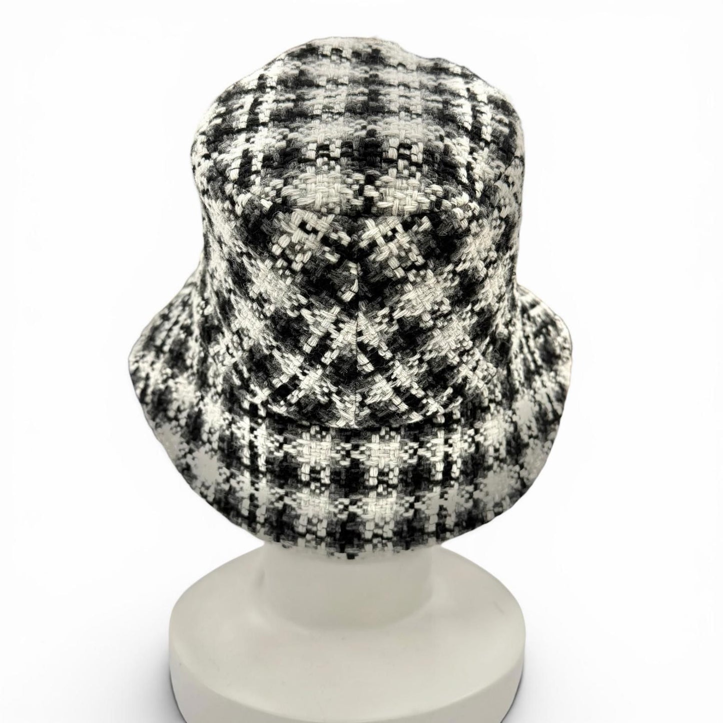Chanel Wool Tweed Bucket Hat with CC Logo Black Gray White — view 4
