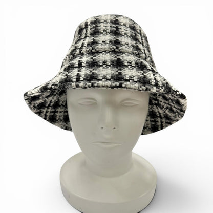 Chanel Wool Tweed Bucket Hat with CC Logo Black Gray White — view 2