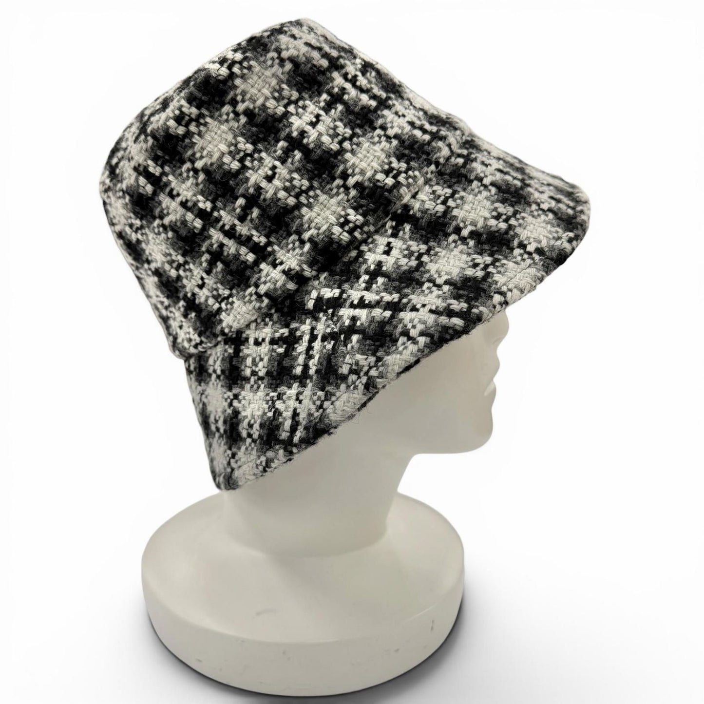 Chanel Wool Tweed Bucket Hat with CC Logo Black Gray White — view 5