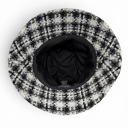 Chanel Wool Tweed Bucket Hat with CC Logo Black Gray White — view 6