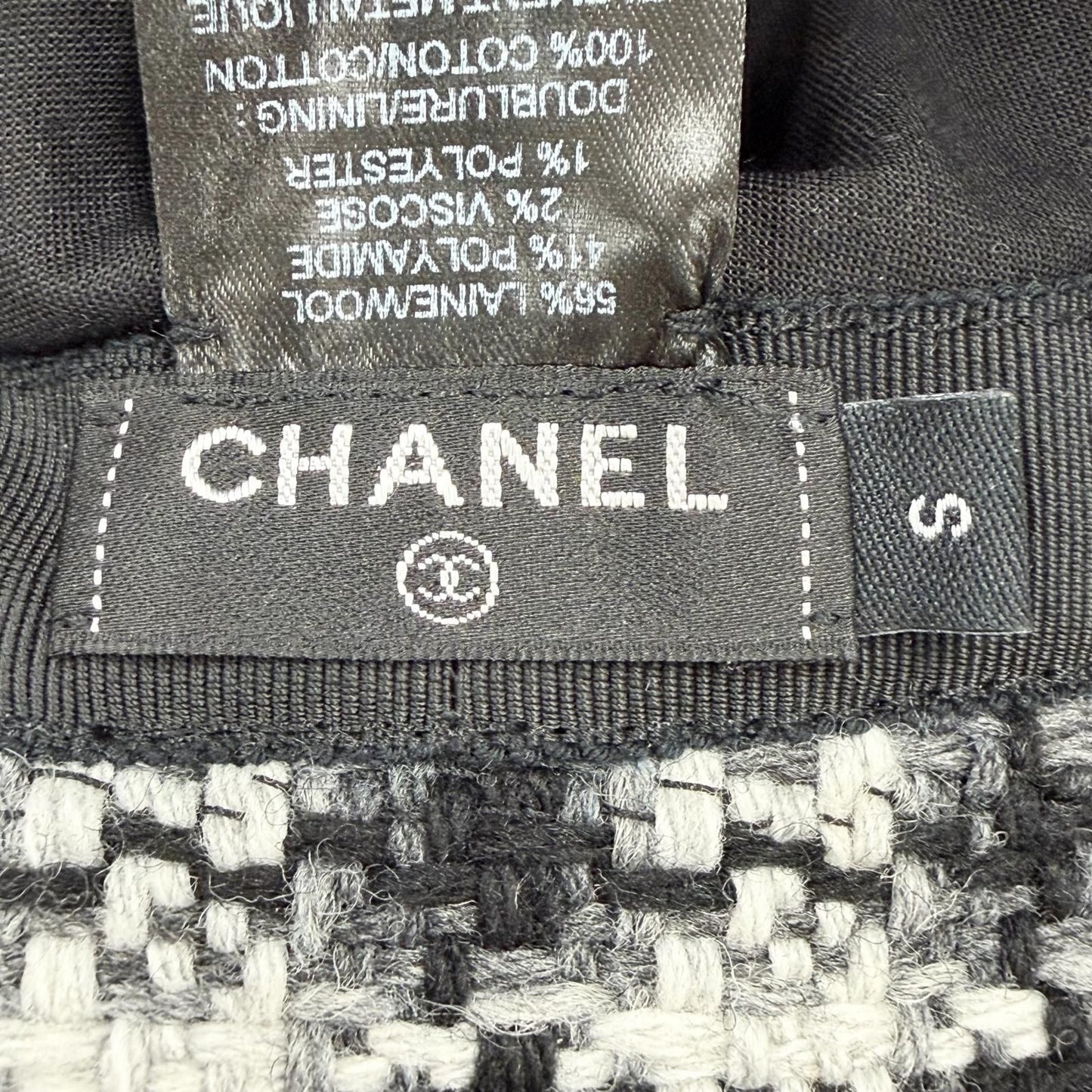 Chanel Wool Tweed Bucket Hat with CC Logo Black Gray White — view 8