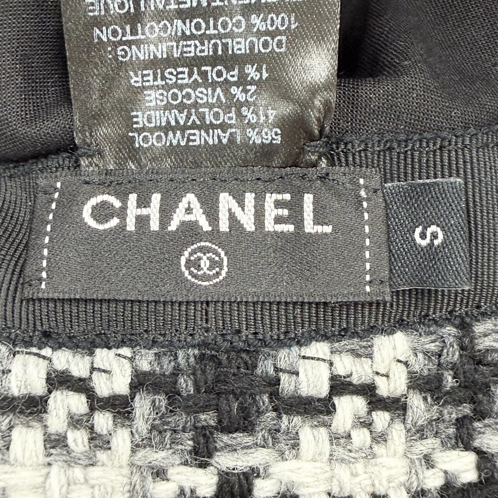 Chanel Wool Tweed Bucket Hat with CC Logo Black Gray White — view 8