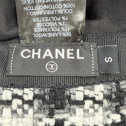 Chanel Wool Tweed Bucket Hat with CC Logo Black Gray White — view 8