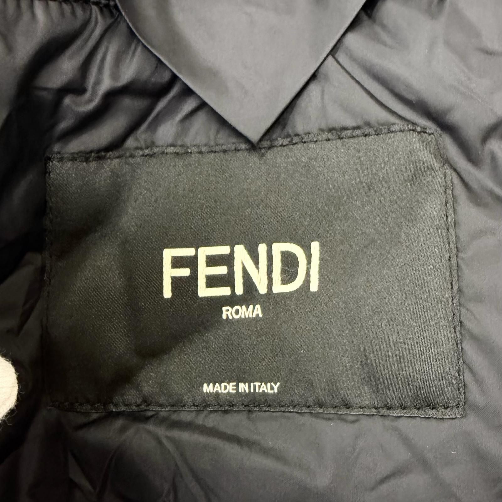 Fendi Striped Pattern Glossy Hooded Padded Coat Black 46 — view 8