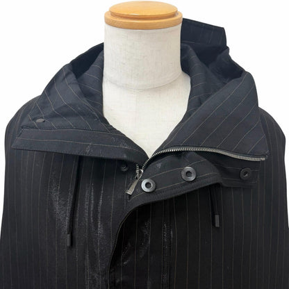 Fendi Striped Pattern Glossy Hooded Padded Coat Black 46 — view 2