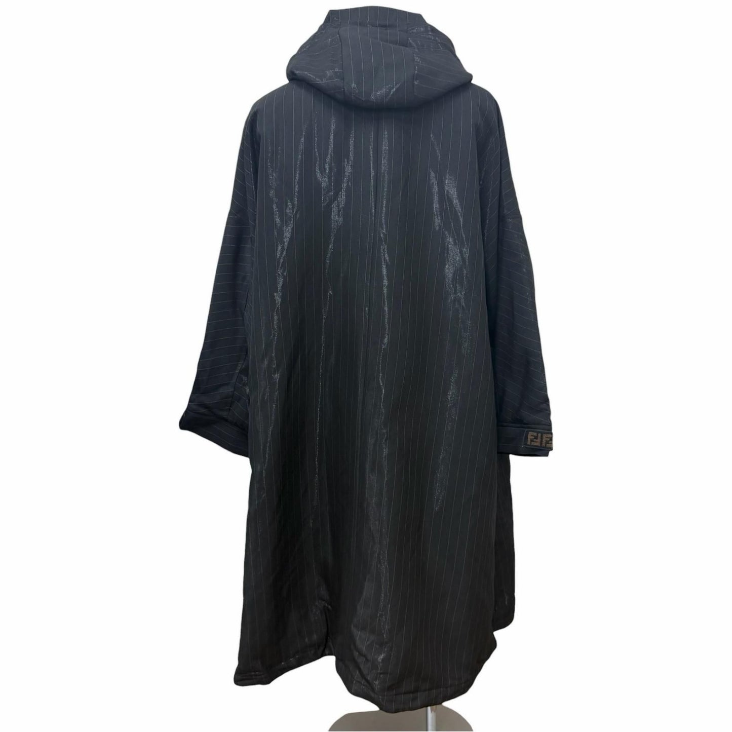 Fendi Striped Pattern Glossy Hooded Padded Coat Black 46 — view 4