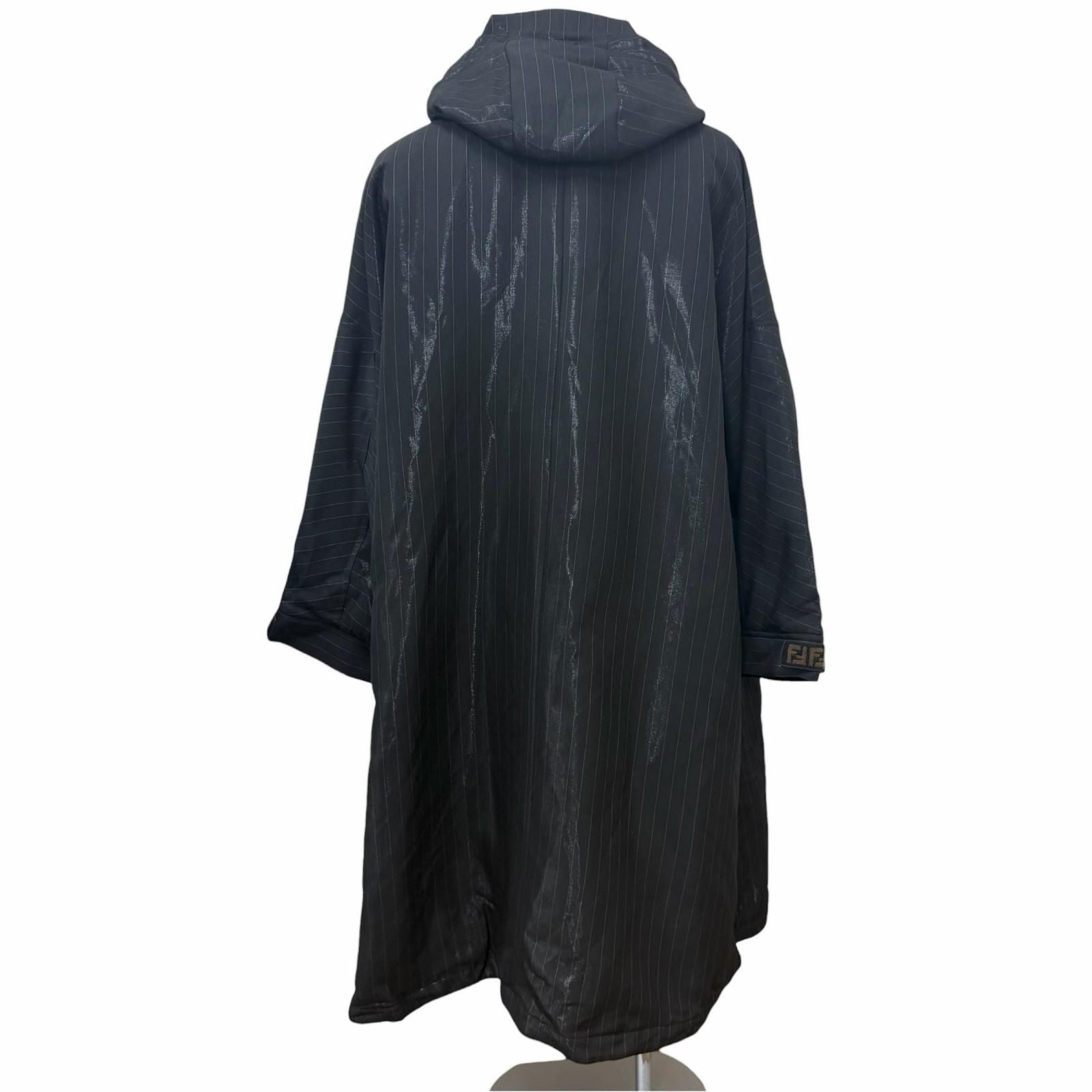Fendi Striped Pattern Glossy Hooded Padded Coat Black 46 — view 4
