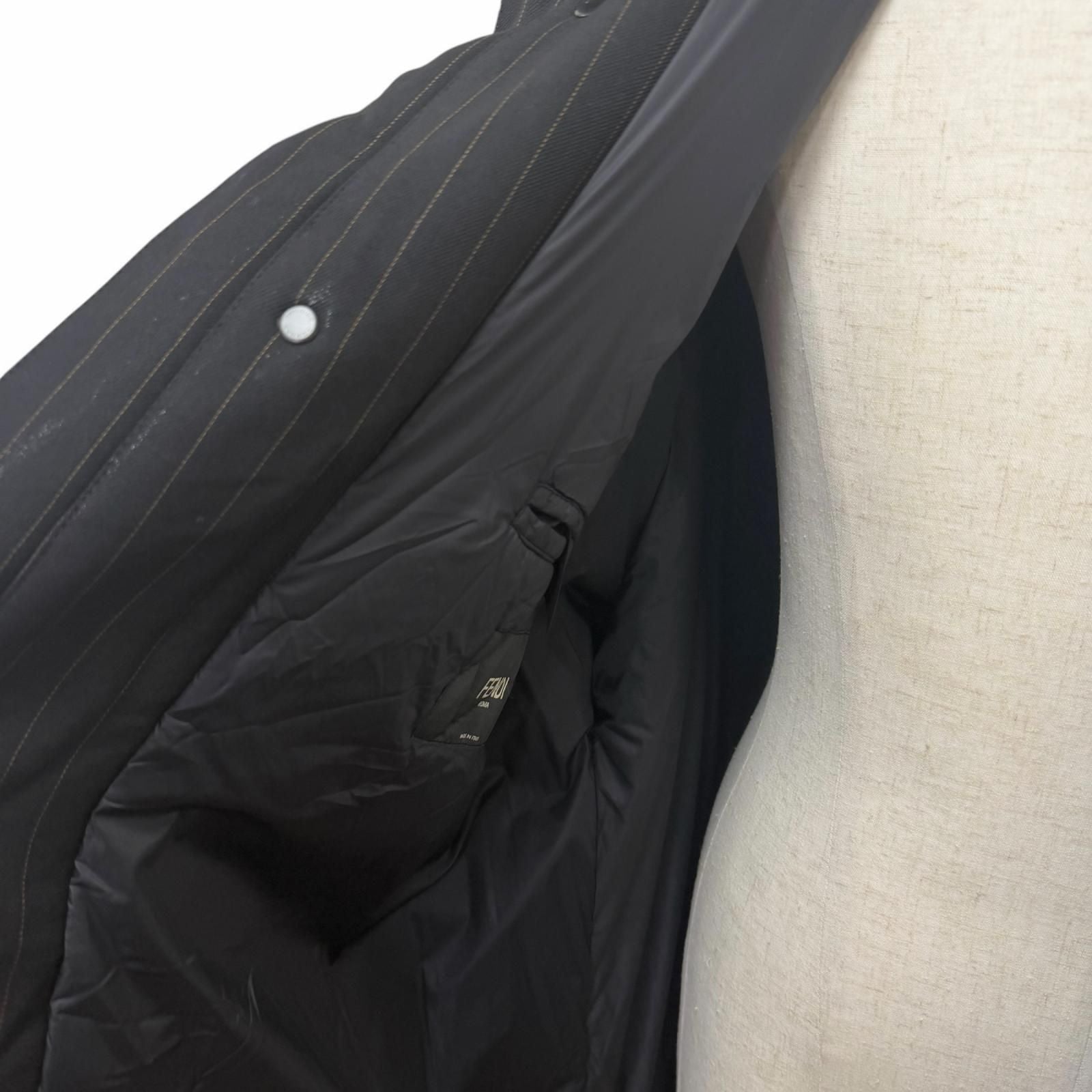 Fendi Striped Pattern Glossy Hooded Padded Coat Black 46 — view 5