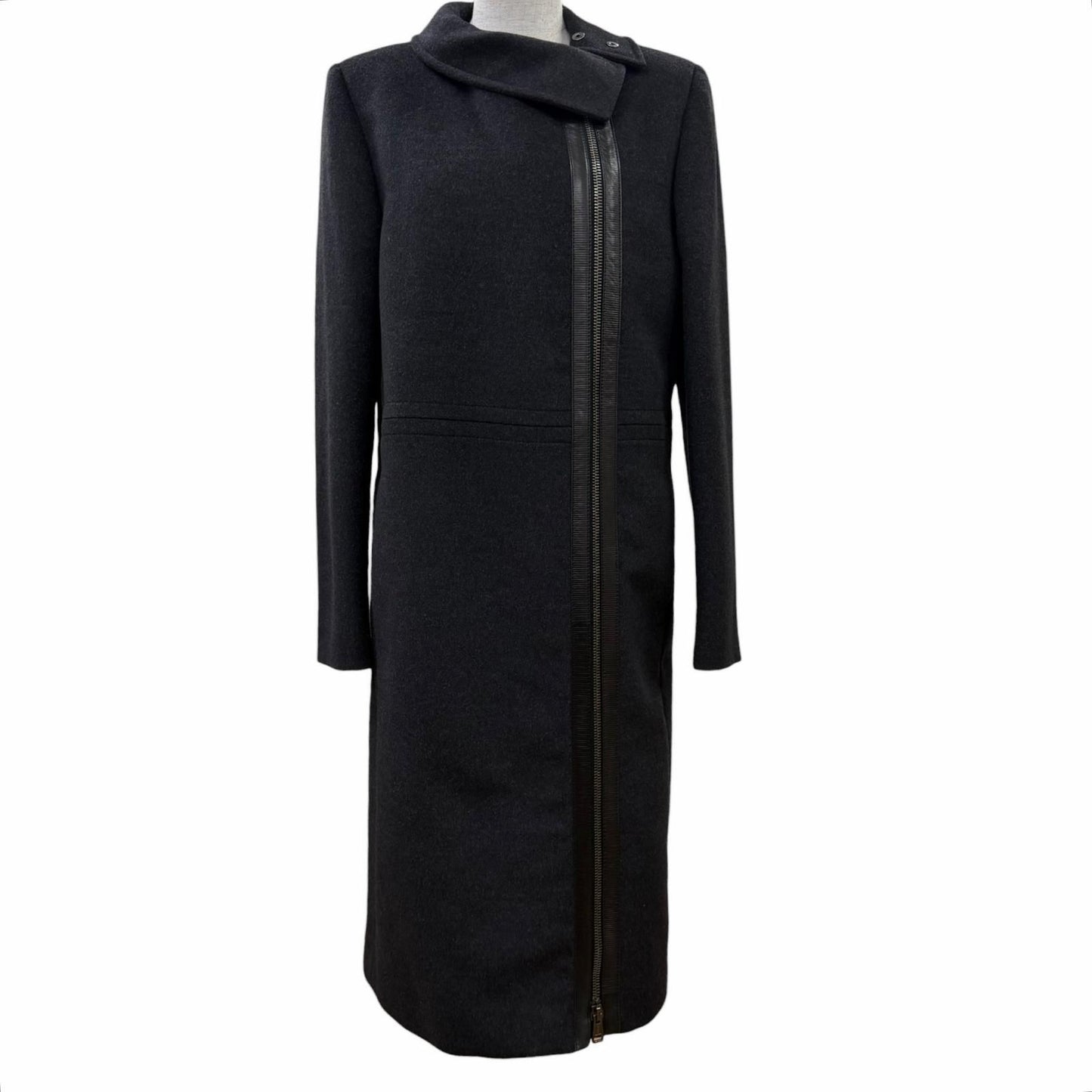 Gucci 657 Era Leather Zip UP Long Length Coat Dark Gray 42 Garment