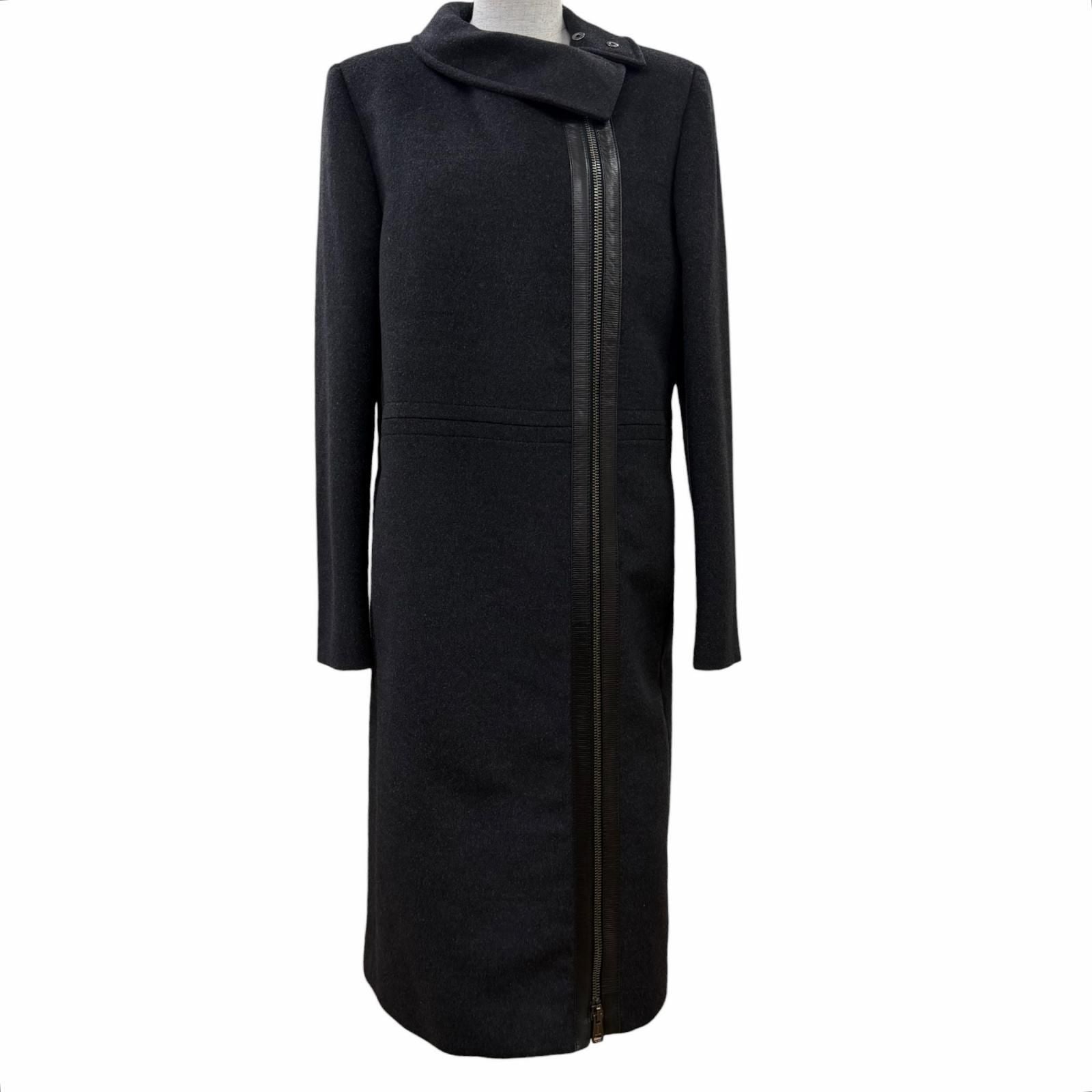 Gucci 657 Era Leather Zip UP Long Length Coat Dark Gray 42 Garment