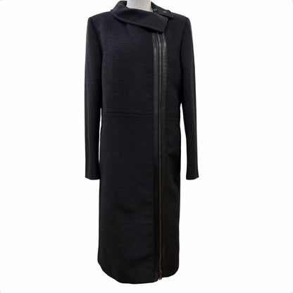 Gucci 657 Era Leather Zip UP Long Length Coat Dark Gray 42 Garment