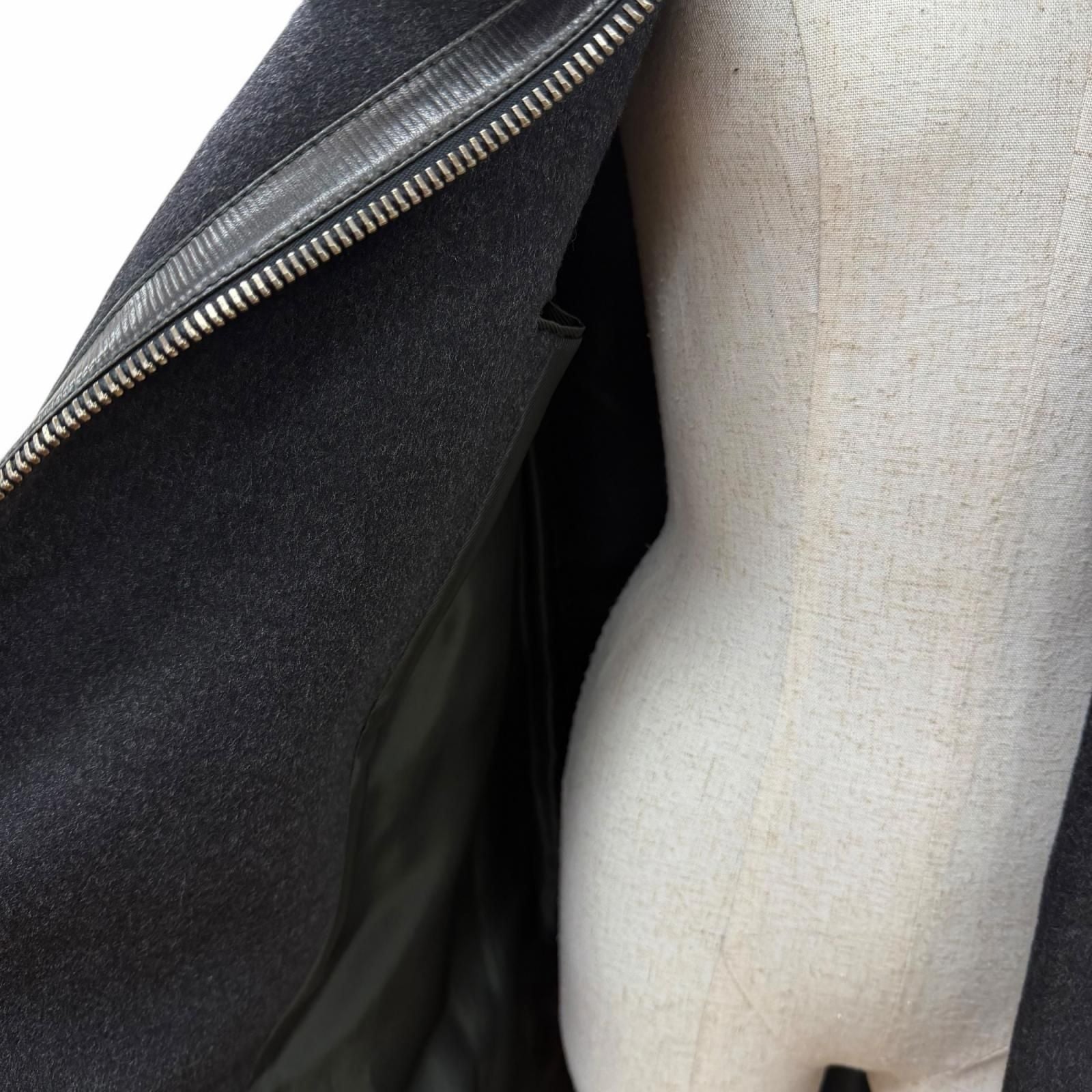 Gucci 657 Era Leather Zip UP Long Length Coat Dark Gray 42 Garment — view 5