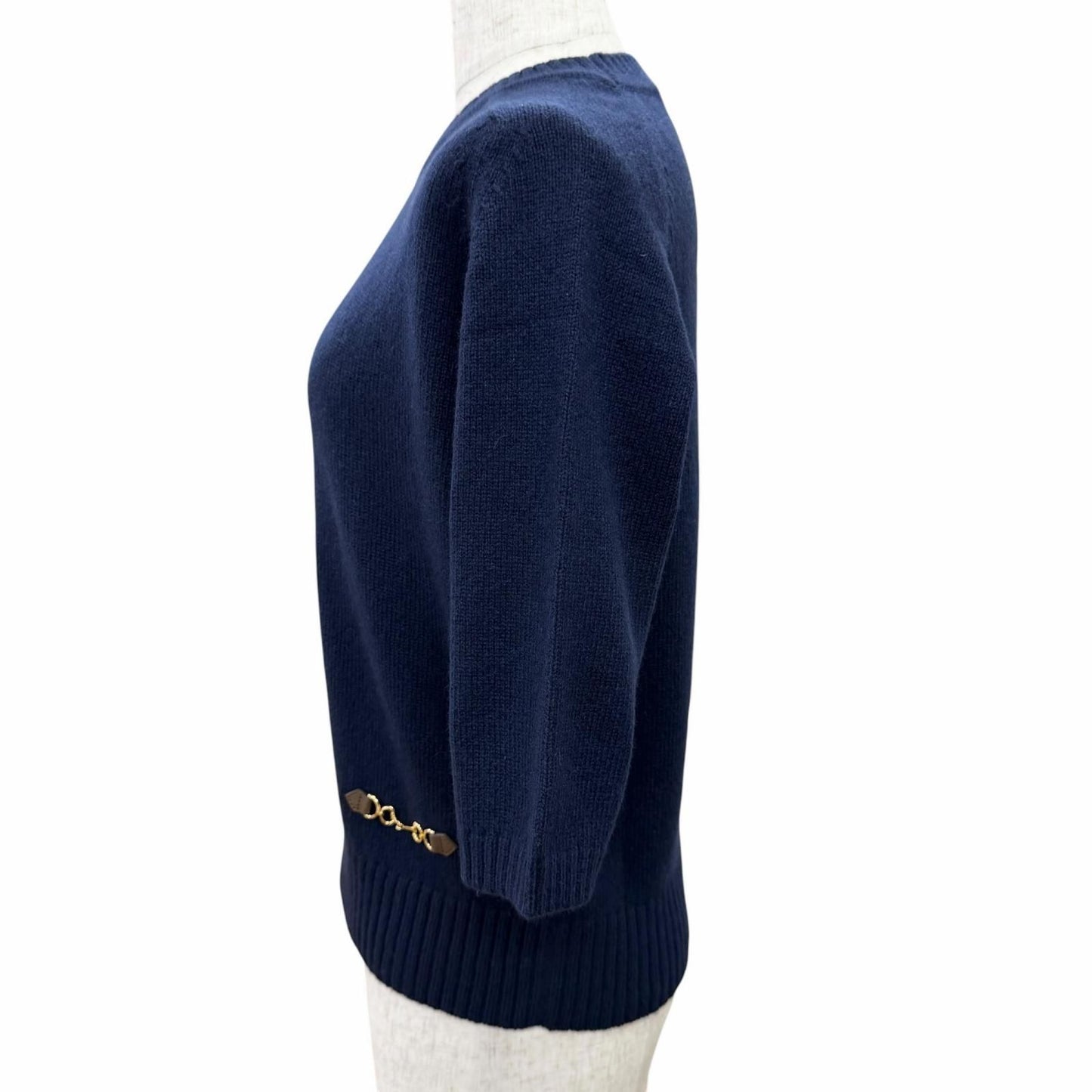 Gucci Cashmere with Horsebit Crew Neck 3/4 Sleeves Knit Sweater Navy S Recommend — view 2