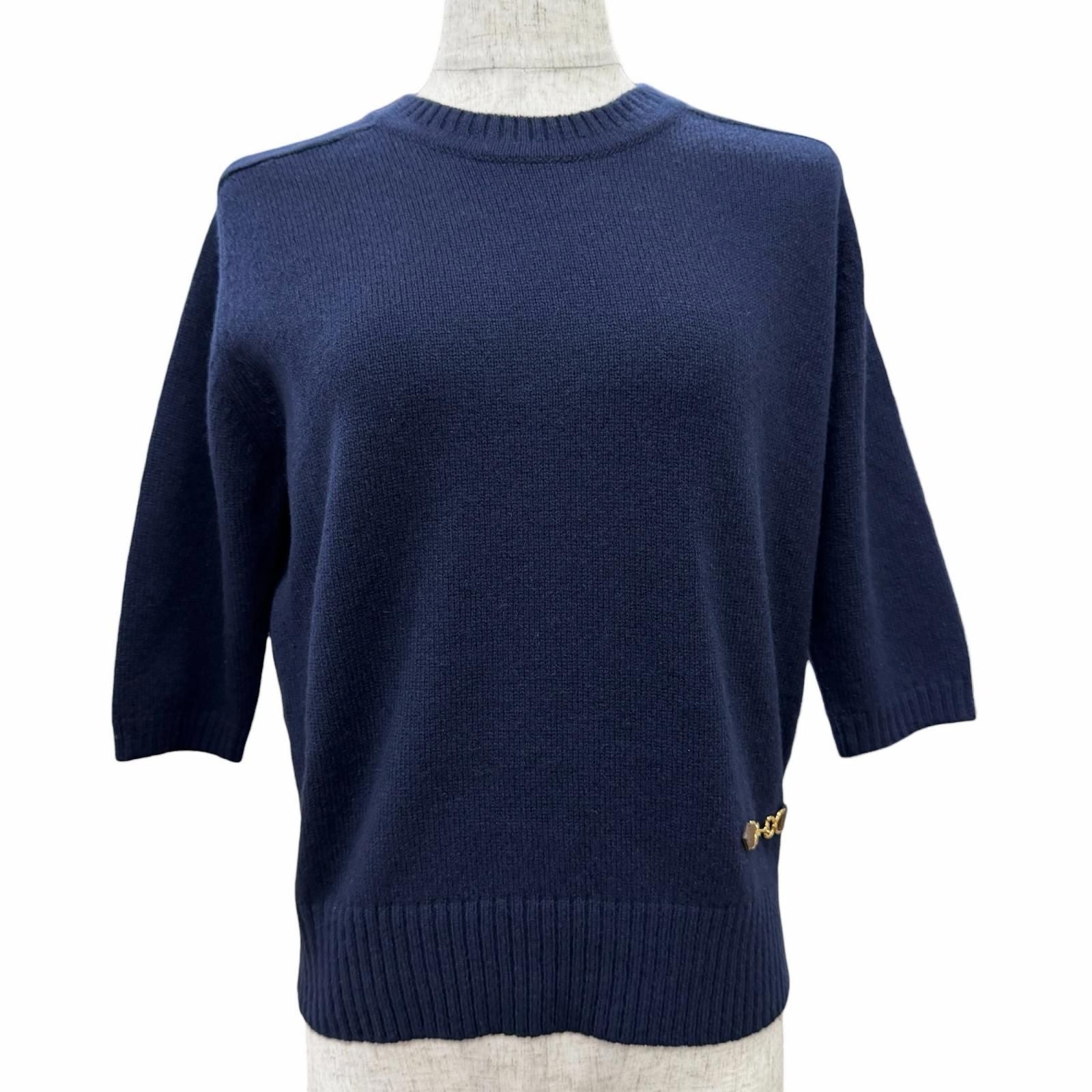 Gucci Cashmere with Horsebit Crew Neck 3/4 Sleeves Knit Sweater Navy S Recommend