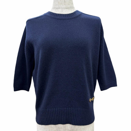 Gucci Cashmere with Horsebit Crew Neck 3/4 Sleeves Knit Sweater Navy S Recommend