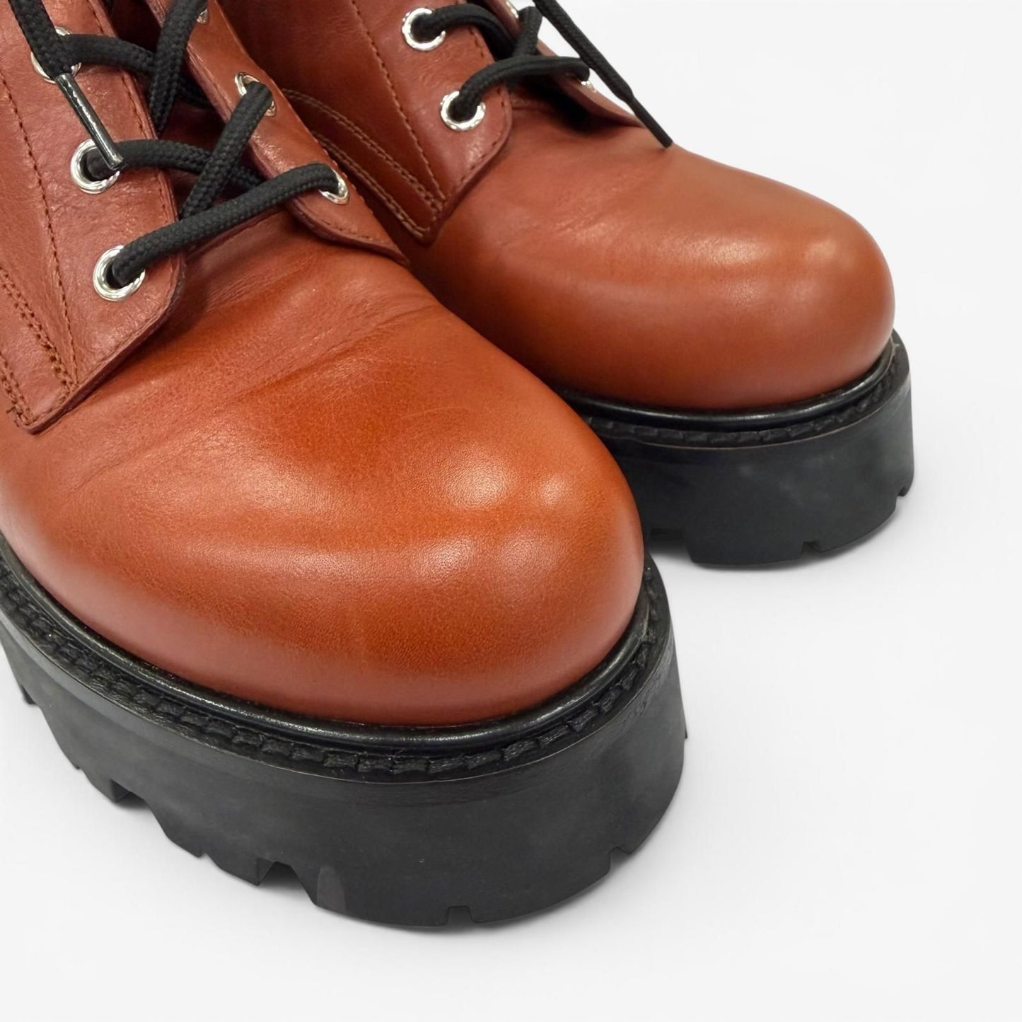 Celine Triomphe Rangers Mid Leather Lace Up Boots Short Brown — view 8