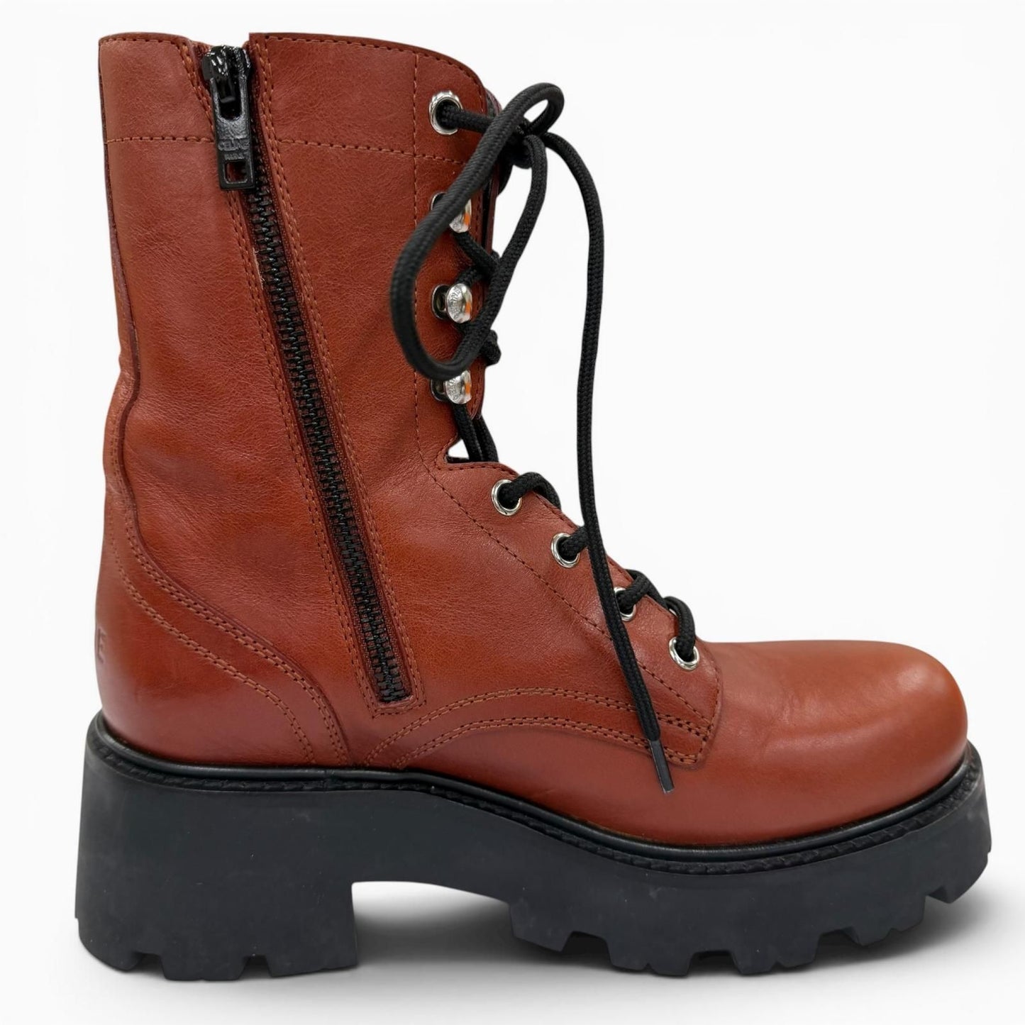 Celine Triomphe Rangers Mid Leather Lace Up Boots Short Brown — view 6