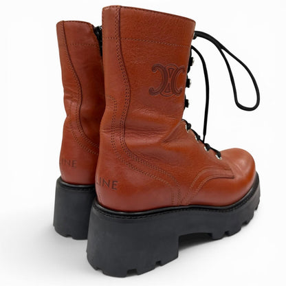 Celine Triomphe Rangers Mid Leather Lace Up Boots Short Brown — view 3