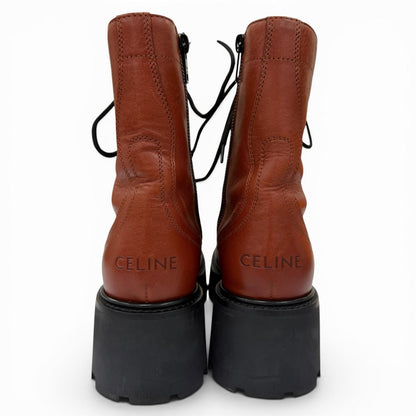 Celine Triomphe Rangers Mid Leather Lace Up Boots Short Brown — view 9