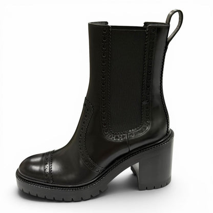 Hermes Lindsay 70 Straight Tip Side Gore Chunky Heels Leather Short Boots Black — view 5