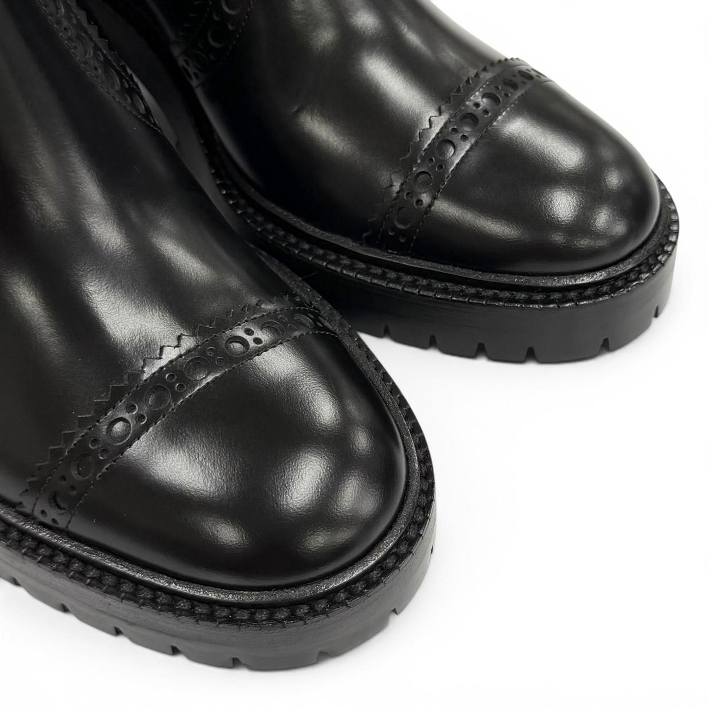 Hermes Lindsay 70 Straight Tip Side Gore Chunky Heels Leather Short Boots Black — view 8
