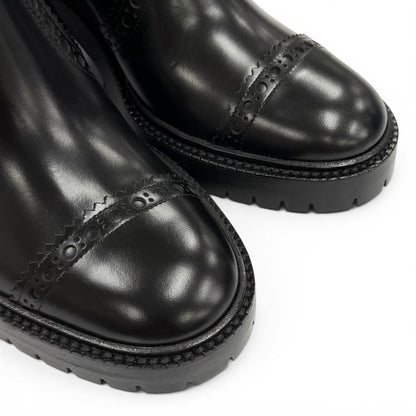 Hermes Lindsay 70 Straight Tip Side Gore Chunky Heels Leather Short Boots Black — view 8