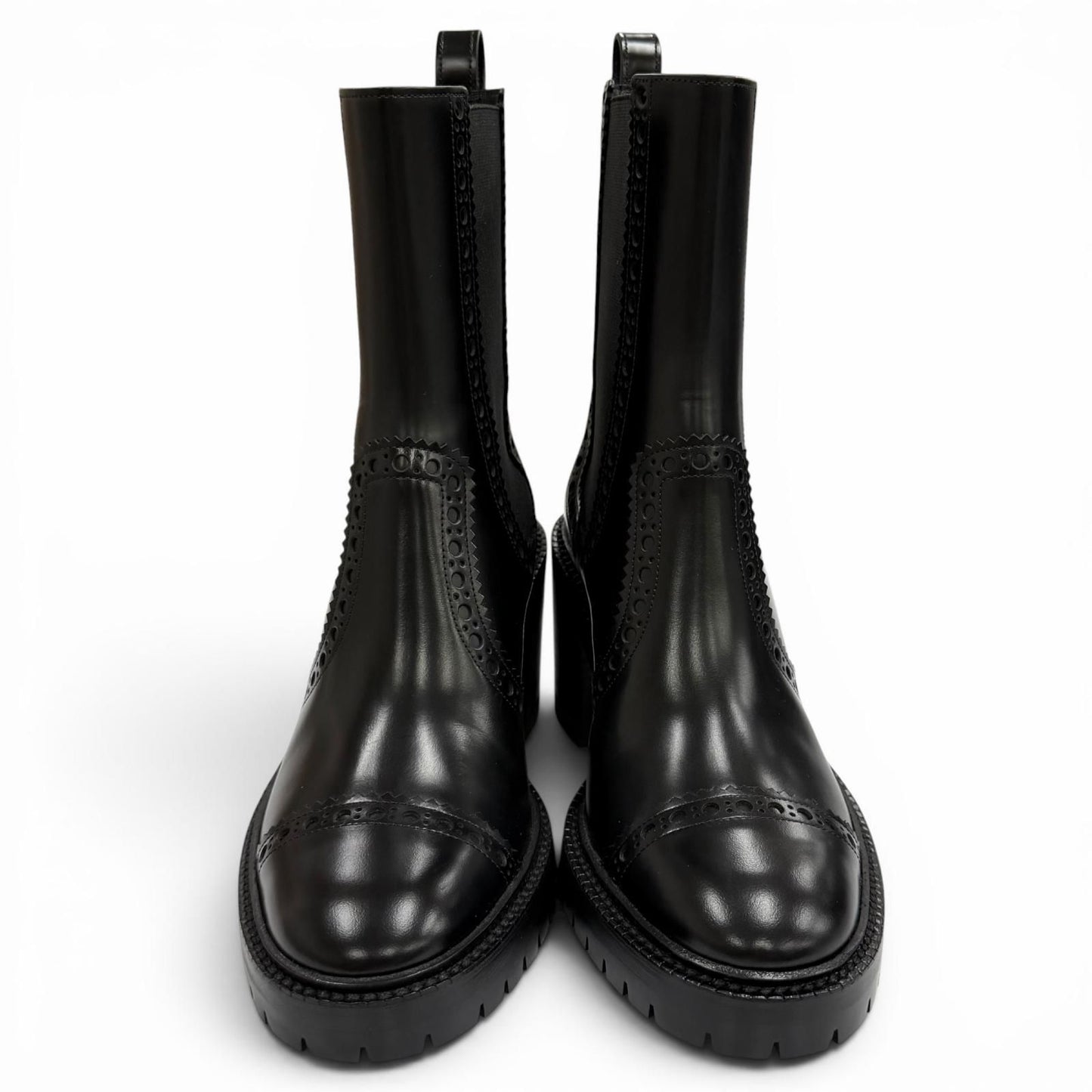 Hermes Lindsay 70 Straight Tip Side Gore Chunky Heels Leather Short Boots Black — view 4