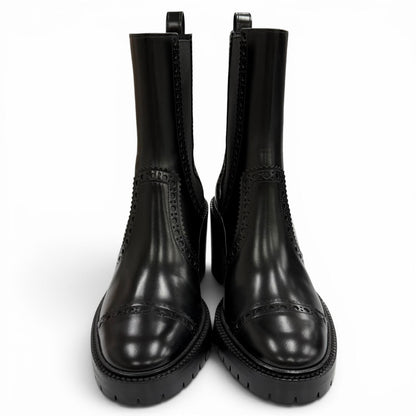 Hermes Lindsay 70 Straight Tip Side Gore Chunky Heels Leather Short Boots Black — view 4
